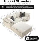 LoveSeat Cloud Couch Modular Sectional Sofa for Living Room,Modern Sofa with Deep Seat，2 Seater Boneless Couch with Ottoman,Comfy Upholstered Couches for Apartment, Studio, Office,Bedroom，White by CozyNest Decor