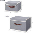 ANMINY Storage Bin with Lid Storage Boxes with PU Leather Handles PP Plastic Board Decorative Foldable Lidded Cotton Linen Fabric Home Cubes Baskets Closet Organizer Container - Gray, Small Size by TinyTreasures Baby Boutique