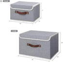 ANMINY 2PCS Storage Bins with Lid PU Leather Handles Storage Boxes PP Plastic Board Decorative Foldable Lidded Cotton Linen Fabric Home Cubes Baskets Closet Organizer Containers - Gray, Small Size by CozyNest Decor