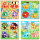GRINNNIE Wooden Toddler Puzzles, 1 2 3 Years Old Learning Montessori Peg Puzzle Toy Set for Toddlers, 4 Pcs Educational Portable Size Travel Knob Puzzle Toys, Gift for 1-3 Boy Girl Birthday Christmas by TinyTreasures Baby Boutique