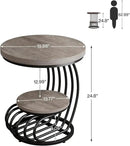 Tribesigns Round End Table: 2 Tiers Wood Side Table with Storage Shelf, Rustic Gray Bedside Nightstand, Metal Arc-Shaped Frame Accent Table for Living Room, Bedroom by CozyNest Decor