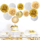 White Gold Party-Decorations Paper Flowers Lanterns - 15PCS Engagement Birthday Graduation Wedding Tissue Pom Poms Streamers,Neutral Bachelorette Baby Bridal Shower Hanging Supplies Decor Hugfond by CozyNest Decor