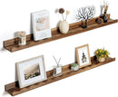 Fun Memories Picture Ledge Shelf for Wall, 48 inch Pine Wood Nursery Book Shelves Set of 2- Wall Book Shelves for Kids Room, Home Decor - Kitchen Spice-Carbonized by TinyTreasures Baby Boutique