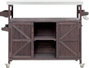 Farmhouse Solid Wood Grill Table with Stainless Steel Top, Outdoor Rolling Bar Cart & Storage Cabinet with Spice & Towel Rack, Outdoor Kitchen Island with Internal Storage Rack, Dark Brown by CozyNest Decor