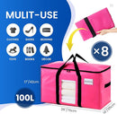 TAILI 8 Pack Pink Extra Large Moving Bags, Heavy Duty Totes with Visible Window, Wrap Around Handles, Space-Saving Storage, Alternative to Moving Boxes by TinyTreasures Baby Boutique