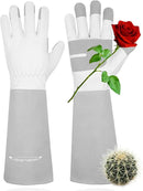 HANDLANDY Long Gardening Gloves for Men & Women, Thorn Proof Rose Pruning Gloves Leather Gauntlets Garden Glove Yard Work Glove (Medium, Grey) by GreenHaven Gardens