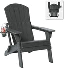 Folding Adirondack Chair with Cup Holder, HDPE All Weather Resistant Plastic Outdoor Patio Chairs, Heavy Duty Fire Pit Seating for Backyard Lawn Garden, Wooden Textured Design(Gray) by GreenHaven Gardens