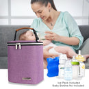 Breast Milk Cooler Bag with Ice Pack Fits 4 Baby Bottles Up to 9 Ounce, Baby Bottle Bag Great for Nursing Mom Daycare, Purple by TinyTreasures Baby Boutique