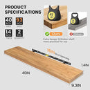 Floating Shelves for Wall, 40"W x 9.3"D x 1.5"H Rustic Solid Elm Wood Wall Shelves, Set of 2 with Invisible Heavy-Duty Metal Bracket, Deep Floating Shelf for Living Room Kitchen, Natural Finish by CozyNest Decor