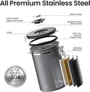 Veken Coffee Canister, 39OZ Large, Airtight Stainless Steel Food Storage Container for 2.2lbs Coffee Beans, Ground, Sugar, Tea, Flour, Rice, Cereal, Cookies Jars, Bar Accessories & Gifts, Gray by CozyNest Decor