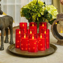 Homemory 9 Pcs Flameless Candles with Embedded Star String Fairy Lights, Battery Operated Candles, LED Candle, Fake Candles with Remote Control and Timer (Red) by CozyNest Decor