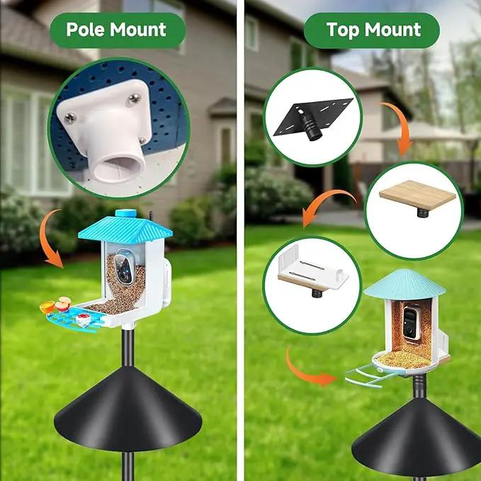 Smart Bird Feeder Pole Stand 79In,Adjustable Height Metal Bird House Pole for Outdoor Garden with Multiple Mounting Options (Black, Round Squirrel Baffle - High 79in), photo 3 of 7