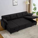 110 Inches Chenille Sectional Sofa w/Pull Out Sofa Bed & Adjustable Back, Tufted U Shaped Couch w/Two Storage Chaises, Sleeper Sectional Sofa w/USB Port & Cup Holders for Living Room, Black by CozyNest Decor