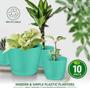 Planter Pots with Drainage Holes - Lightweight, Durable, and Space-Saving Pots for Indoor and Outdoor - Versatile Functionality, Simple Modern Design, Set of 10 Plastic Planter Pots - Aqua by GreenHaven Gardens