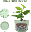 12 inch Big Plant Pots, Plastic Planters with Drainage Holes and Trays, Flower Pots for Indoor Outdoor Plants, Modern Decorative Pots for Garden House Plants, Green by GreenHaven Gardens