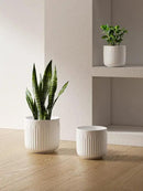 LE TAUCI Fluted Ceramic Planters Set of 3 – 8.3/7 / 5.7 in White Cylinder Indoor Plant Pots with Drainage Plug & Mesh, Matte Glazed Stoneware Flower Pots for Succulent Herb Cactus by CozyNest Decor
