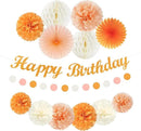 Orange Hippie Birthday Party-Decorations Paper-Flowers - 14pcs Happy Banner Fall Honeycomb Tissue Pom Poms,Boho Streamers Garland Fans,Sweet Peach Groovy Sunset Groovy Hanging Supplies Decor Hugfond by CozyNest Decor