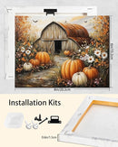 Autumn Pumpkin Barn Framed Wall Art Decor, Moody Fall Decor Rustic Country Landscape Picture Print for Farmhouse Decor,Thanksgiving Decorations Country Canvas Wall Art, Ready to Hang by CozyNest Decor