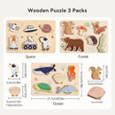 IEATFO 3 Packs Space Ocean Forest Wooden Chunky Puzzles for Toddlers, Wood Puzzle for Kids, Insert Puzzles Each Piece Fits Perfectly, Sturdy and Pegless, Educational Toys by TinyTreasures Baby Boutique