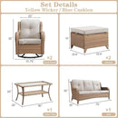 Wicker Outdoor Furniture Patio Furniture Set - 6 Piece Patio Conversation Set with Swivel Rocker Chairs, Rattan Sofa, Ottomans and Coffee Table, Beige Cushion by GreenHaven Gardens