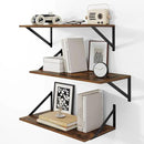 Heimlove 24" W x 12" D Wall Shelves for Books, 12 Inch Deep Floating Shelves Set of 3, Wide Floating Bookshelf with Metal Bracket for Living Room, Kitchen, Office, Bedroom and Decor - Rustic Brown by CozyNest Decor