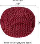REDEARTH Round Pouf Ottoman - Hand Knitted Cable Boho Poof - Foot Stool Bean Bag - Home Décor Stuffed Footrest for Living Room - Nursery - Bedroom - 100% Cotton Poufs (19.5"x19.5"x14") - Red by CozyNest Decor