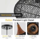 Black Rattan Pendant Light, 15.7" Rattan Chandelier Hand-Woven Wicker Pendant Light Fixtures with Solid Wood, Basket Hanging Lighting for Dining Room Kitchen Island Living Room by GreenHaven Gardens