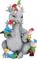 Dragon Gnome Statues Outdoor Decor, 13” Dinosaur Play with Gnomes Garden Statue, Outdoor Statue for All Season Lawn Decor, Garden Decoration, Gardening Gift by GreenHaven Gardens