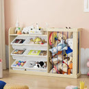 Kids Toy Storage Organizer with 6 Removable Plastic Bins Toddler Montessori Bookshelf with Stuffed Animal Net Holder Baby Bookcase Plush Organizer for Playroom,Bedroom,Kids Room,Classroom by CozyNest Decor