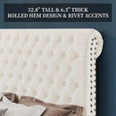 PaPaJet Bed Frame Queen Size Upholstered Platform Bed with 52.8'' Tall Sleigh Headboard, Button Tufted, No Box Spring Needed, Easy Assembly, Cream by CozyNest Decor