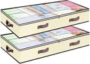 90L Under Bed Storage Containers, Underbed Toy Organizers and Clothing Storage Bags, Closet Storage Bins with Clear Window for Organizing Blanket Comforter Bedding Clothes Bedroom Dorm, 2 Pack Beige by CozyNest Decor