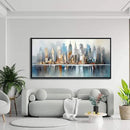 DUNHUANG ART New York City Skyline Abstract Art - Modern Manhattan City View Painting for Home Decor - Large Framed Cityscape Wall Art 20"x40" by CozyNest Decor