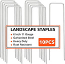 Landscape Staples, Galvanized Garden Stakes, Plant Cover Staples, 10 Pack 6 Inch 11 Gauge Garden Staples, Anti-Rust Ground Sod Pins Lawn Yard Stakes for Securing Weed Fabric Irrigation Tubing by GreenHaven Gardens
