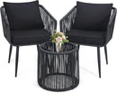 Kromax 3 Pieces Patio Rattan Bistro Conversation Set, Outdoor All-Weather Wicker Furniture Chairs and Side Table Set Ideal for Balcony, Porch and Backyard, Black by CozyNest Decor