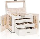 AKOZLIN 4-Tier Jewelry Box Lockable Leather Jewelry Storage Case Organizer with 3 Drawers for Women Girls Ring Necklace Earring Bracelet Watches Holder with Mirror by TinyTreasures Baby Boutique