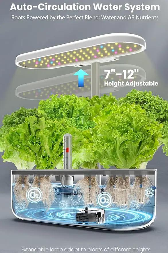 inBloom 12 Pods Hydroponics Growing System Indoor Garden with LED Grow Light and Pod Kit, Plants Germination Kit with 4.2L Water Pump Accelerate, Height Adjustable, Gardening Gifts for Women, White, photo 5 of 9