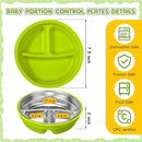 Nuogo 1 Pcs Stainless Steel Baby Suction Plates with Removable Silicone Shell 2-in-1 Metal Toddler Bowl Divided for Picky Eaters Kid Feeding Led Weaning Supply, Dishwasher Safe (Green) by TinyTreasures Baby Boutique
