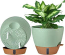 montresor 2 Pack 10 inch Plant Pots, PP Plastic Self Watering Planter with Drainage and Tray for Indoor Outdoor Plants, Water Level Window & Reservoir Flower Pots Decorative Planter (Green) by CozyNest Decor