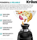 KRAUS WasteGuard 1 HP Ultra-Quiet Garbage Disposal with Quick Connect, Kitchen Sink Drain Cover, Power Cord and Flange Included, KWD100-100MBL by CozyNest Decor