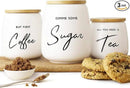 Coffee Tea and Sugar Ceramic Canister Set - 3-Piece Airtight Kitchen Canisters for Countertop - Coffee Bar Container Set by CozyNest Decor