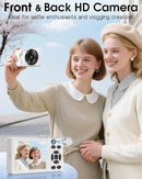 Digital Camera with Front Rear Lens, Autofocus 64MP 4K Camera for Photography with 32GB Card, Portable Compact Point and Shoot Camera for Teens Adult Beginner with Metal Shell, 2000mAh Battery by TinyTreasures Baby Boutique