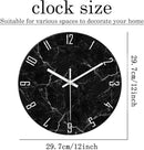 Black Minimalist Wall Clocks for Living Room Glass Marble Pattern Wall Clocks Battery Operated 12 Inch Abstract Wall Clock Non Ticking by CozyNest Decor