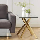 Modern Style Square Side Table with Tempered Glass Top and Metal Tubular Legs, Gold 20”Dx20”Wx22”H by CozyNest Decor