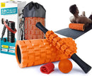5 in 1 Foam Roller Set for Deep Tissue Muscle Massage, Trigger Point Fitness Exercise Foam Roller, Massage Roller, Massage Ball, Stretching Strap, for Whole Body (Orange Black) by CozyNest Decor