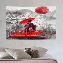 Japanese Red Geisha Tapestry Asian Cherry Blossom Red Sun Traditional Kimono Folk Tapestries Home Decor for Living Room Bedroom Apartment Farmhouse Dorm 60"x40" by CozyNest Decor