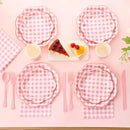 350 Pcs Pink Gingham Plates and Napkins Party Supplies - Pink and White Checkered Plates Sets Serve 50 Guests - Scalloped Gingham Paper Plate for Birthday Wedding Picnic Party Decorations by CozyNest Decor