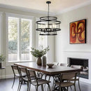 24" Black Chandelier, 6-Light Farmhouse Pendant Light Fixture with Geometric Metal Frame, Modern Industrial Ceiling Hanging Light for Dining Room, Living Room, Bedroom, Kitchen Island, Hallway, Foyer by CozyNest Decor