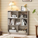 LEYAOYAO 7 Cube Bookshelf with Base,3 Tier Mid-Century Modern Grey Bookcase,Standing Wide Bookshelves Storage Organizer Shelf,Rustic Wood Display Cabinet Book Shelves for Bedroom,Living Room,Office by CozyNest Decor