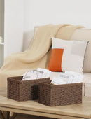 StorageWorks Round Paper Rope Storage Baskets, Rectangular Wicker Baskets with Built-in Handles, Medium, 2-Pack by CozyNest Decor