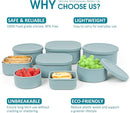 100% Silicone Food Storage Containers with Lids, 8 Pack, 10oz to 51oz, Reusable Leakproof Nesting & Stackable Silicone Bento Lunch Box, Microwave Freezer Dishwasher Oven Safe, BPA Free, Slate Green by TinyTreasures Baby Boutique
